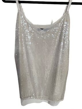 White House Black Market Silver Sequin V-Neck Camisole